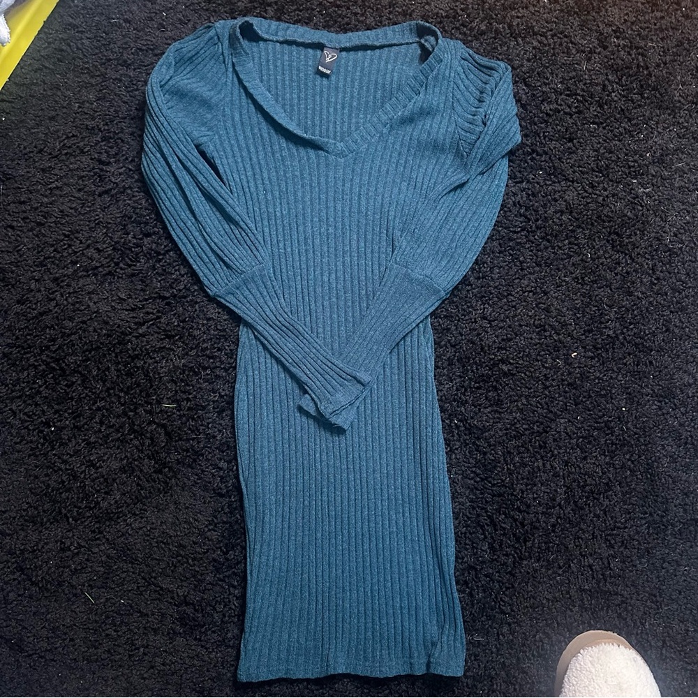 006 Green - Ribbed Knit Dress - Best for XS